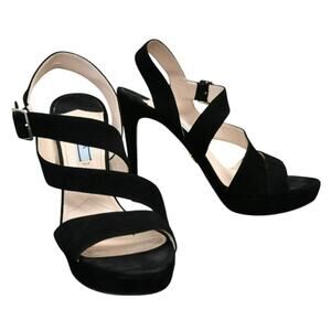 Prada Black Suede Strappy Platform High Heel Sandals Size 38.5